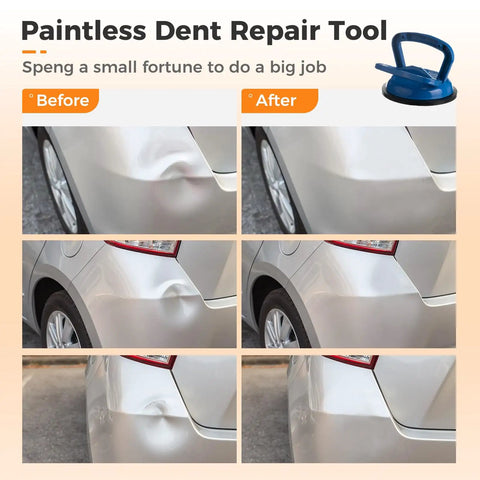 Three Piece Auto Dent Repair Kit With 4.9 Inch Large Puller And 2.4 Inch Small Pullers, Aluminum Car Dent Remover, Versatile Suction Cup Lifter For Dings, Dents, Hail Damage, Glass And More on car dent before and after