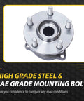 All In One Front And Rear Wheel Bearing And Hub Assembly For Subaru Legacy 2010 2014 Outback 2010 2014 Forester 2009 2013 Impreza 2008 2013 And 2013 WRX Replacement Pair 5 Lug ABS Compatible made of high-grade steel with SAE grade bolts visible