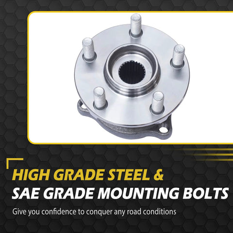 All In One Front And Rear Wheel Bearing And Hub Assembly For Subaru Legacy 2010 2014 Outback 2010 2014 Forester 2009 2013 Impreza 2008 2013 And 2013 WRX Replacement Pair 5 Lug ABS Compatible made of high-grade steel with SAE grade bolts visible