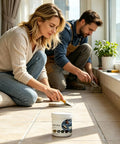 Heavy Duty Concrete Crack Filler Fast Drying Waterproof Sealant For Driveways Patios applied by a couple on tiled floor.