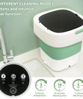 Nifty Portable Washer Compact Foldable With Quick Spin Mode And Three Clean Settings, showing 3 cleaning modes and timer functions.