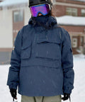 Person wearing Men's Ski Jacket Snowboard Coat Hooded Winter Outerwear Insulated Waterproof Windproof With 3D Collar And YKK Zipper