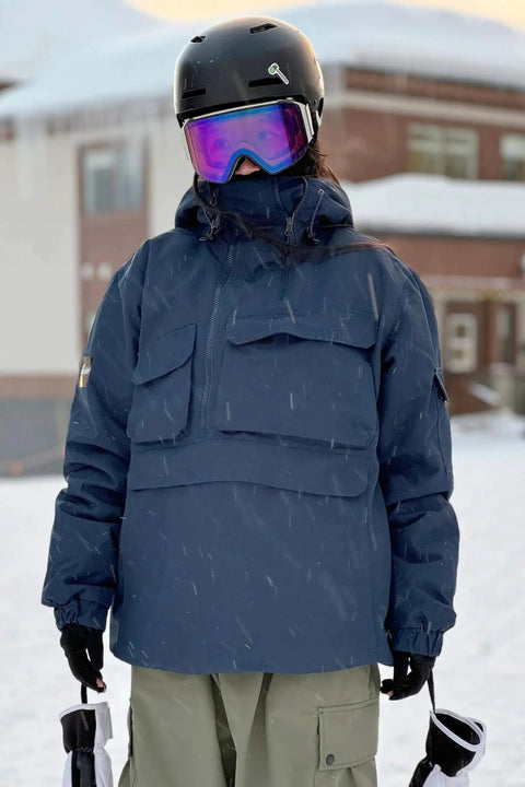 Person wearing Men's Ski Jacket Snowboard Coat Hooded Winter Outerwear Insulated Waterproof Windproof With 3D Collar And YKK Zipper