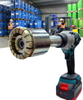 GFJYKDL Cordless Electric Oil Drum Crimper Sealer For 200L Barrels showcasing steel jaw in industrial setting with barrels.