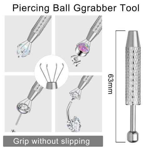 Piercing Ball Grabber Tool Kit For Ear Nose Lip And Body Jewelry Changes Stainless Steel 16G 18G, close-up view