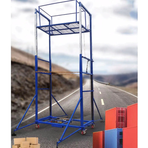 Badass Heavy Duty Electric Lift Cart With Wireless Remote Control Zero Sweat 300KG Capacity Adjustable Aerial Work Platform And Scissor Scaffold Table For Garage Hacks And Pro Jobs, blue scissor scaffold table on wheels.
