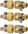 Easy Fix Drip Irrigation Hose Adapter For Garden Tubing To Faucet 5/8 Inch Barbed Connector Reusable Fittings Repair Kit For Rain Bird Orbit Dig Toro And Most GHT Hoses Quick Install No Leaks brass fittings set of 3