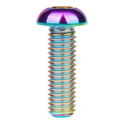 Alt Tag: Rainbow Titanium Button Head Bolts M6x20mm Six Pack Made From 6Al4V Grade 5 Titanium Alloy With 1mm Thread Pitch And 4mm Allen Key