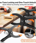Six Inch Ratchet Clamps 4 Pack Heavy Duty Quick Release Woodworking Clamps With 5mm To 55mm Adjustable Range And 65mm Throat Reinforced Nylon Body And Aluminum Alloy Construction being used on a wooden workbench.