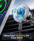 Close-up of MagSafe Car Mount Charger With Strong Magnets For Fast Wireless Charging 15W on car vent