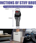 V6 Cordless Vacuum Attachment Kit with stiff brush tool dimensions and cleaning examples for vehicles and furniture