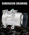 Premium Air Conditioner AC Compressor With Clutch for Hyundai Sonata and Kia Optima, dimension drawing showing details.