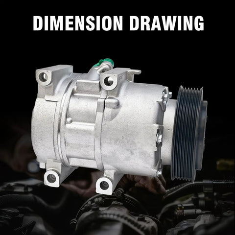 Premium Air Conditioner AC Compressor With Clutch for Hyundai Sonata and Kia Optima, dimension drawing showing details.