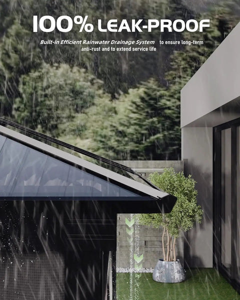 All Weather 12x16 Ft Hardtop Gazebo With Aluminum Frame And Double Polycarbonate Roof in rain showing leak-proof feature.