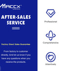 After-sales service description with icons for professional, comprehensive, and attentive support by Maccx Scientific.
