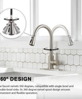 Kick Up Your Kitchen Vibes With This Top Tier Stainless Steel Faucet Boasting A Smooth Pull Down Sprayer That Delivers Zero Drip Action And Hassle Free Spray Modes Straight To Your Sink Setup, showcasing 360-degree swivel design.