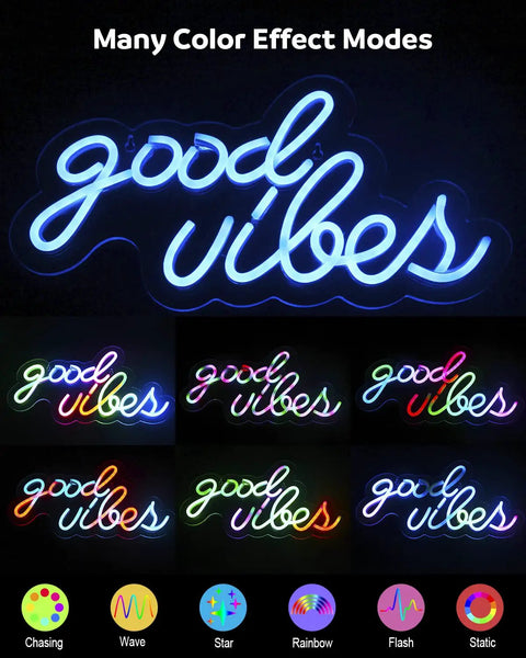Good Vibes Neon Sign For Wall Decor With Addressable Dream Color LEDs WS2812B RGB Neon Light For Bedroom Party Weddings