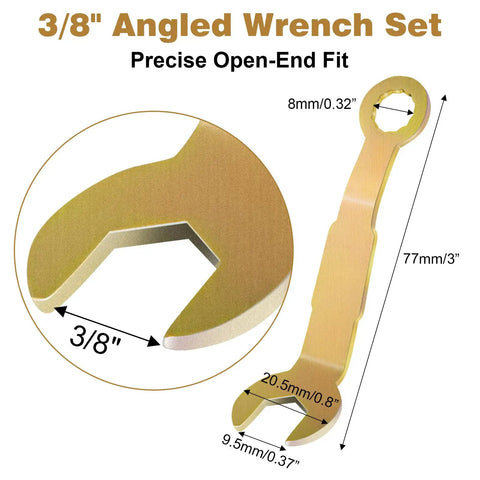 3/8" angled wrench from Slick Operation Pocket Door Wrench Kit, precise open-end fit, ideal for quick roller fixes.