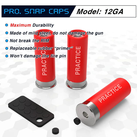Pro. Snap Caps Model 12GA, 12 Gauge Snap Caps Training Dummy Rounds, Reusable Dry Fire Practice Rounds Close To Real Weight