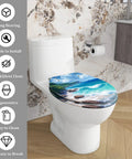 Elongated Toilet Seat Cover Quiet Close Easy Clean for Home with beach design, fits standard toilets, easy to install.
