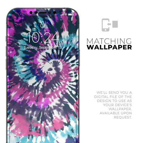 Full Body Skin Decal Wrap Kit For iPhone 11 Spiral Tie Dye V3 on screen with matching wallpaper design