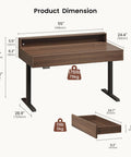 Height Adjustable Electric Standing Desk With Flip Top Hidden Storage And Handleless Drawers Featuring Motion Sensor LED Light For A Clean Workspace That Keeps Your Hustle Tight And Organized dimensions showing 55 inch width and 30 to 47 inch height.