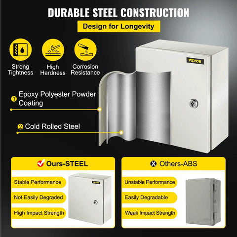 Heavy Duty 12 X 10 X 6 Inch Steel Electrical Enclosure Nema 4x Ip66 features durable epoxy powder coating for corrosion resistance.