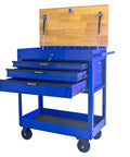 Rolling Tool Cart With Wheels 3 Drawers And A Wooden Top Heavy Duty Mechanics Cabinet For Garage Workshop And Warehouse Ball Bearing Drawers Mobile Tool Storage Cabinet Blue