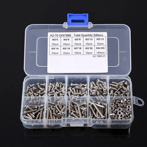 Stainless Steel Screws And Nuts Set Kit 340 Pieces 304 Rustproof Hardware Fasteners for Furniture Repair DIY Projects in organizer box