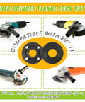 Beefy Angle Grinder Nut And Wrench Replacement Kit With Rigid Flange Spanner for 4 5 5 and 7 inch grinders, showing compatibility with 5/8-11.