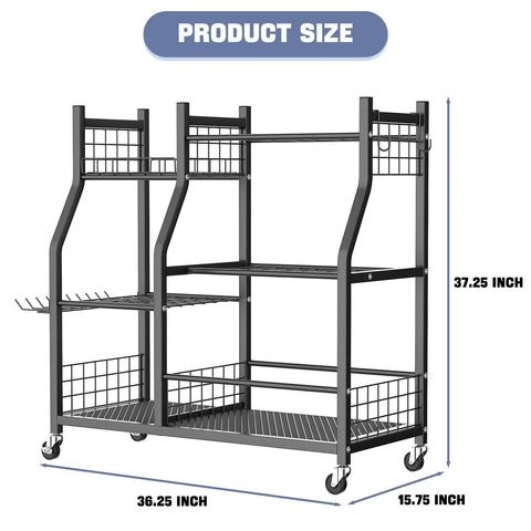 Garden Tool Organizer With Wheels Rolling Cart For Garage And Shed Large Upright Stand For Rakes Shovels And Long Handled Yard Tools Indoor Outdoor Storage To Keep Tools Neat And Accessible