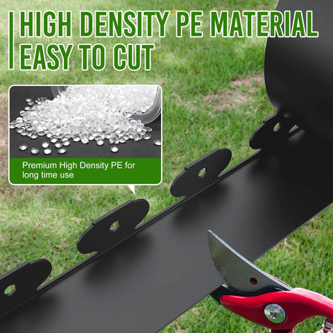 4 Inch Tall 20Ft Landscape Edging Kit With 30 Metal Staples Plastic Garden Border demonstrating easy cut with scissors