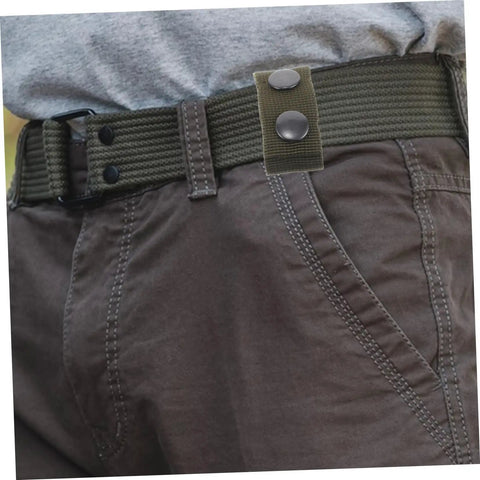 Side view of Six Pack Durable Nylon Belt Buckle Quick Release Webbing Clips worn on pants for outdoor activities.
