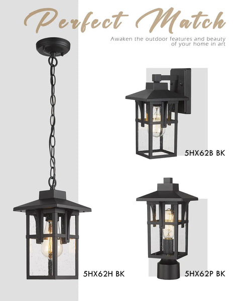 Outdoor Post Lights Two Pack Built To Last Industrial Style Exterior Pillar Lamps In Matte Black Finish With Seeded Glass