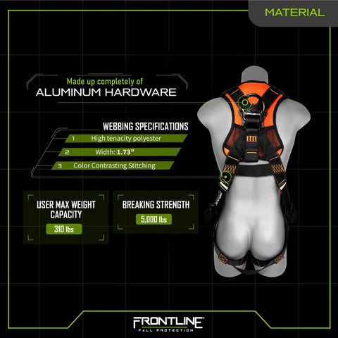 Back view of Lite Vest Style Harness With Aluminum Hardware And Suspension Trauma Straps Quick Connect Buckle OSHA And ANSI Compliant.