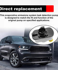 EVAP Emissions Leak Detection Pump Fits Dodge Nitro Durango Ram 1500 ProMaster Chrysler Aspen Jeep Grand Cherokee Fiat 500 500L Alfa Romeo 4C Liberty Today, shown with pump detail and SUV.