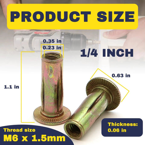 50 Pack 1/4-20 Multi-Grip Rivet Nuts Zinc Plated Steel Construction With Pre-Bulbed Shank Flat Head Threaded Insert Nut