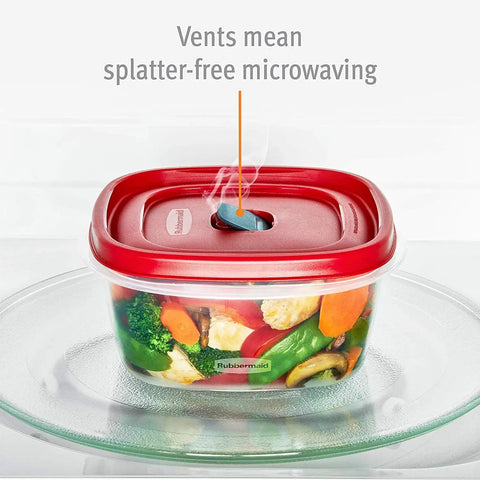 Square 5 Cup Food Storage Containers Pack Of 3 With Red Vent Lids Snap Together Lids To Cut Clutter BPA Free Microwave Safe