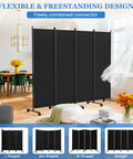 Six Foot Folding Privacy Screen with Lockable Wheels, 4-Panel Room Divider for home use, freestanding in living room