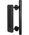 12 Inch Sliding Barn Door Handle Pull With Flush Back Plate, Matte Black Powder Coated Finish, Heavy Duty Alloy Build, Front View