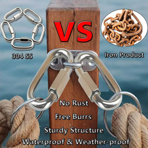 304 Stainless Steel Quick Link D Shape Locking Carabiner Heavy Duty Repair Link For Outdoor Gear And Travel Equipment M4 M6 M8 Sizes Compared to Rusty Iron