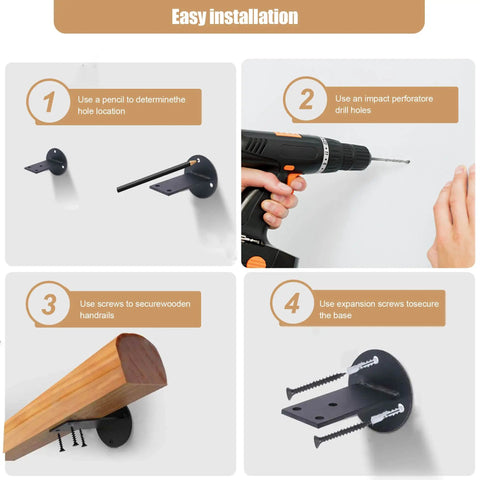 Installation guide for Heavy Duty Solid Pine Handrail Knockout Non Slip Staircase Grab Bar Wall Mounted Safety Railing.