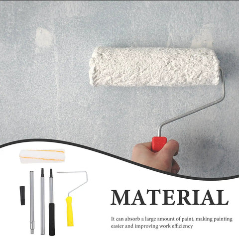 Hassle Free Detachable Paint Roller With Extendable Telescopic Handle For Ladder Free Wall Painting and Craft Prints Quick Coat Application and Pretty Slick Results, close-up showing white roller and handle.