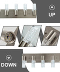 Five Light Brushed Nickel Vanity Light Fixture With 40W 6000K Non Dimmable LED shown in detail and installation view.