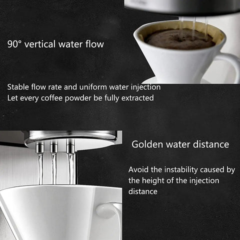 Fully Automatic Bean To Cup Coffee Machine Featuring Adaptive Grinding And Steady Temp Control, 1650W showing 90° water flow and golden distance for extraction.