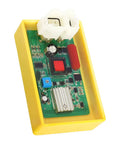 Performance Racing 6 Pin DC CDI Box For GY6 Engines With Adjustable Timing, shown from top view in yellow casing