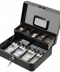 Open Locking Cash Box With Key Lock And Cash Tray Heavy Duty Steel Money Safe Box Portable Money Saving Organizer With Two Keys