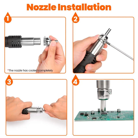 Nozzle installation steps for Pro Grade Hot Air Rework Station Kit With Three Nozzles 5mm 8mm 10mm, PID Temperature Control from 212F to 896F