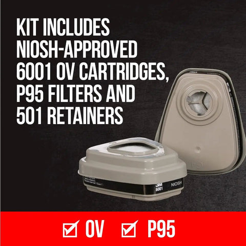 Advanced Comfort Reusable Respirator Kit 7512P1-DC OV P95 with 6001 OV Cartridges, P95 Filters and 501 Retainers