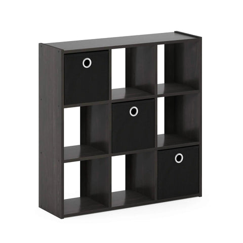 Espresso Black 9 Cube Organizer With Bins, A Slim 7.9 Inch Depth Space Saver For The Living Room, Bedroom, Or Home Office